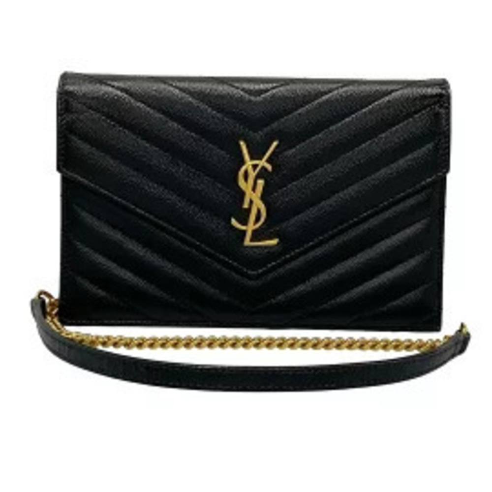 SAINT LAURENT PARIS Cassandra Envelope Chain Wallet Black Leather